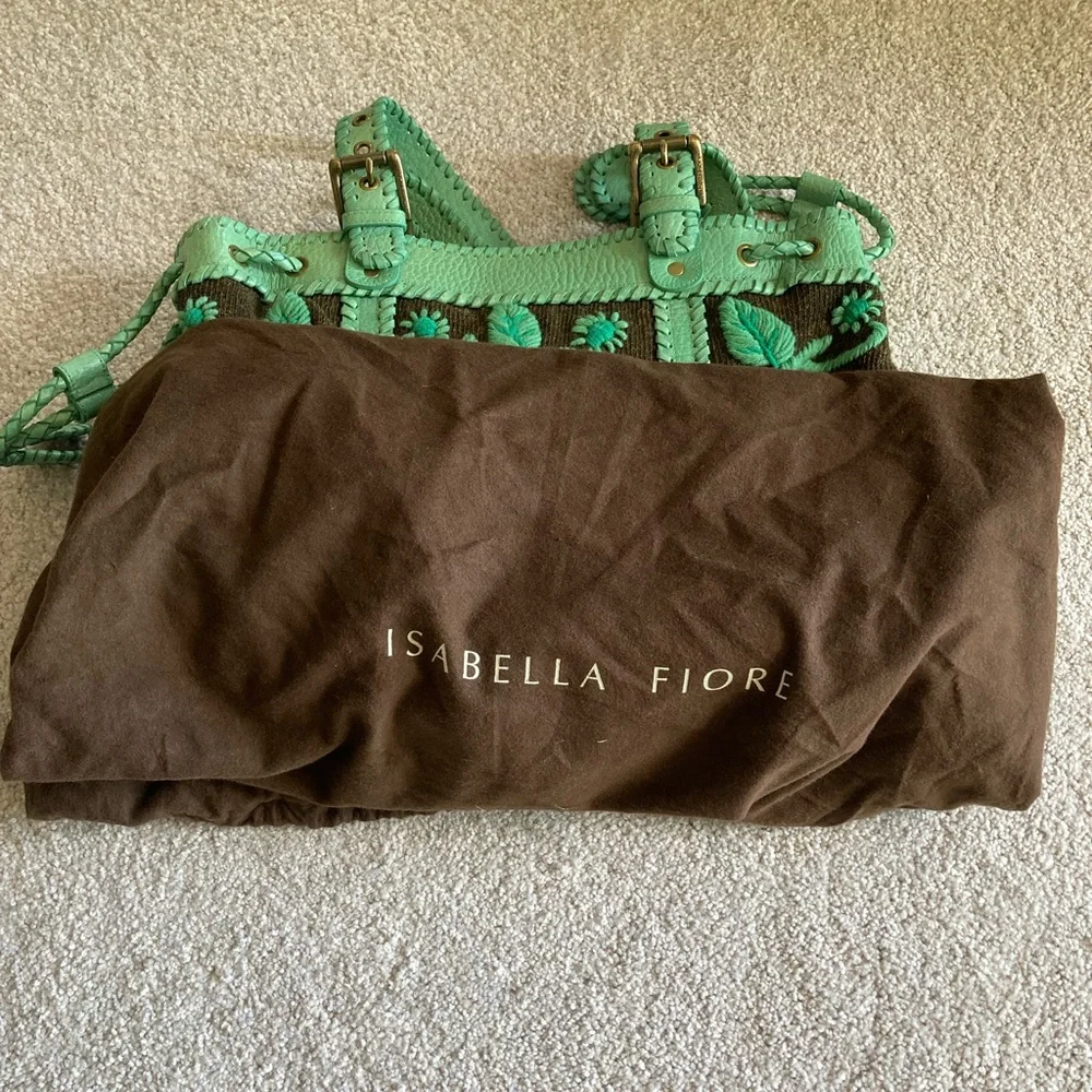 NWOT Y2K Isabella Fiore Green Floral Embroidered Shoulder Bag tote handbag Purse